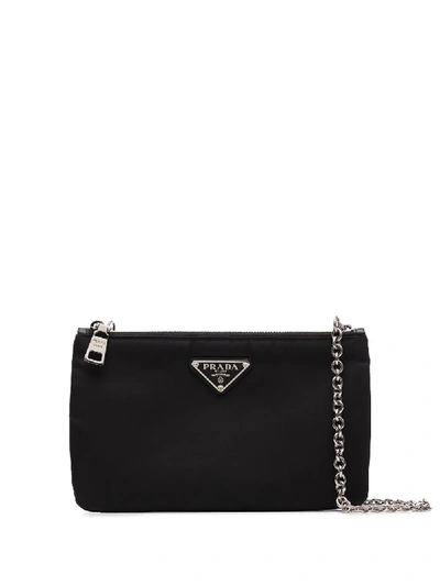 Shop Prada Nylon Double-compartment Crossbody Bag In Black