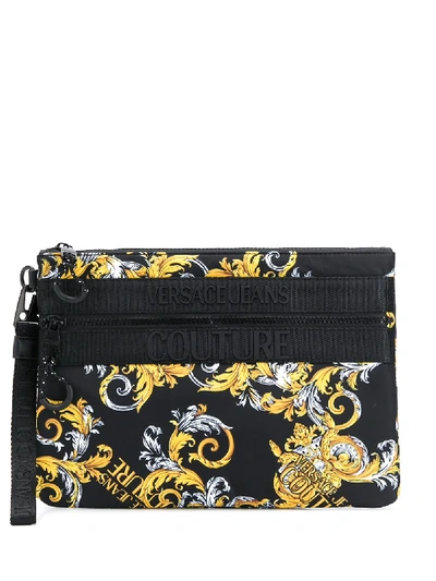 Shop Versace Jeans Couture Barocco-print Clutch In Black