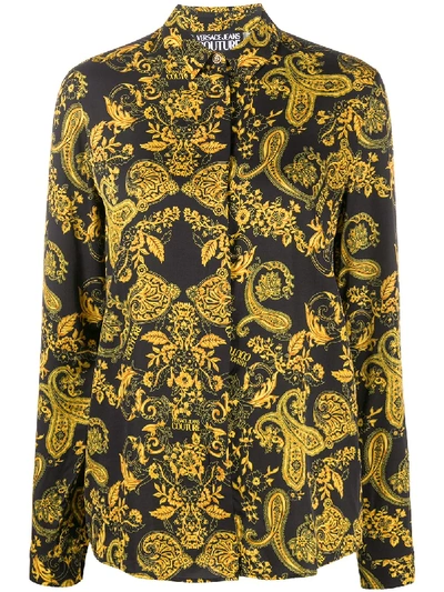 Shop Versace Jeans Couture Paisley-print Long-sleeved Shirt In Black ,gold