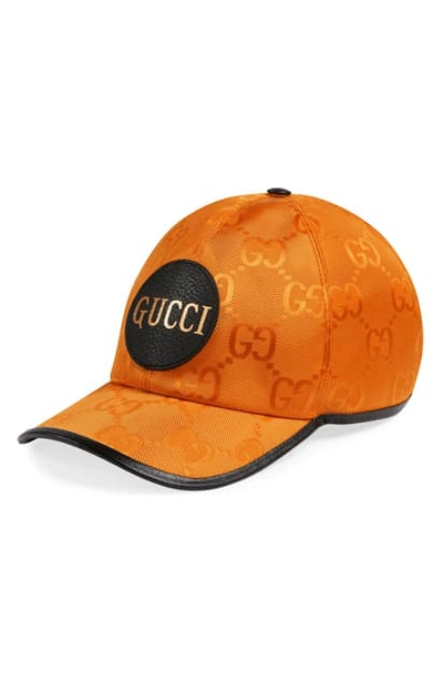 Shop Gucci Logo Patch Gg Nylon Baseball Cap In Orange/black
