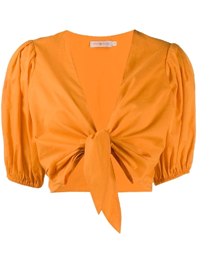 Shop Tory Burch Cropped Tie-front Top In Orange