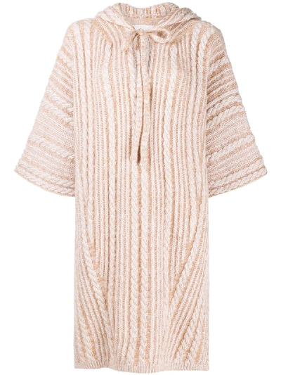 Shop Chloé Hooded Knitted Jumper In Neutrals