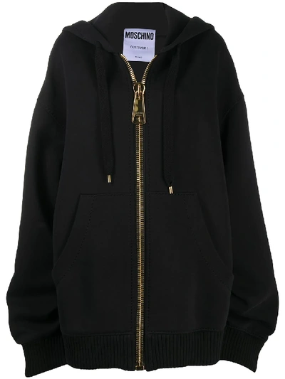 Shop Moschino Oversized Hoodie Coat In Black