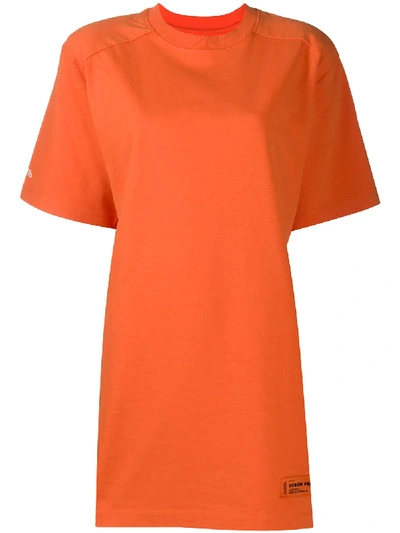 Shop Heron Preston Front Logo Patch Oversized T-shirt Dress In Orange