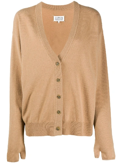 Shop Maison Margiela Cashmere-wool Mix Buttoned Cardigan With Thumb-hole Detailing In Brown