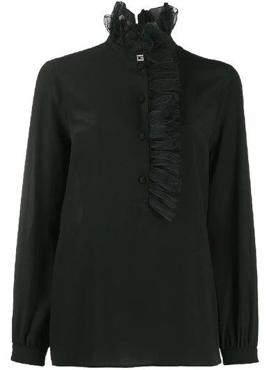 Shop Gucci Square G Ruffled Collar Blouse In Black