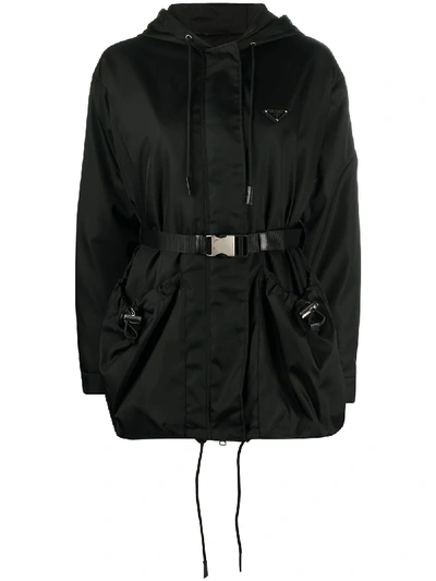 Shop Prada Jacke Mit Kapuze In Schwarz