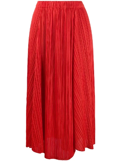 Shop Issey Miyake Asymmetric Pleats Skirt In Red