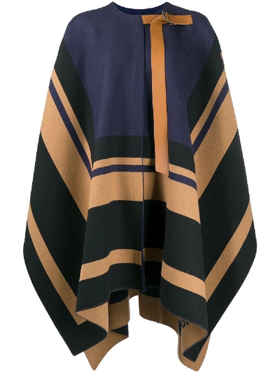 Shop Chloé Striped Wool Cape In Blue