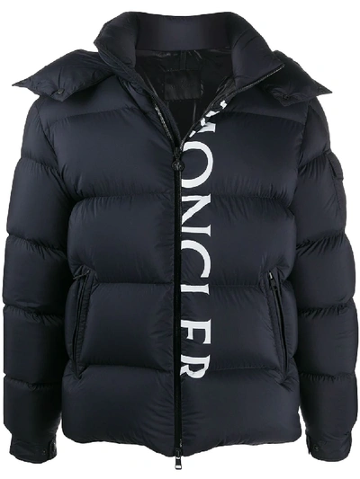 Shop Moncler Logo Feather Down Jacket In Blue