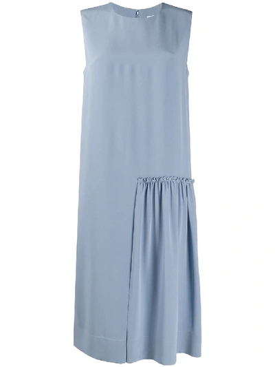 Shop Ferragamo Gathered-detail Sleeveless Dress In Blue