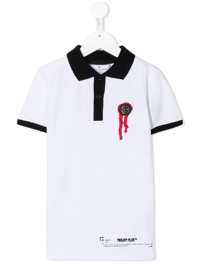 Shop Philipp Plein Junior Logo Print Polo Shirt In White