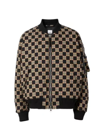 Shop Burberry Men's Brookland Checkered Bomber Jacket In Archive Beige