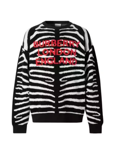 Shop Burberry Jennings Zebra Crewneck Sweater In Black