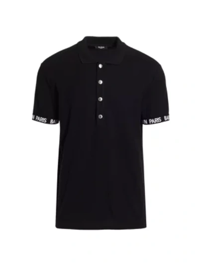 Shop Balmain Logo Sleeve Polo Shirt In Noir