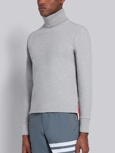 Shop Thom Browne Light Grey Cotton Pique Long Sleeve Turtleneck