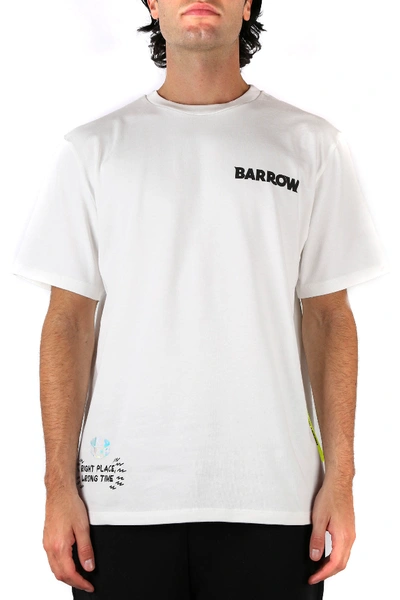Shop Barrow White Cotton T-shirt With Back Print