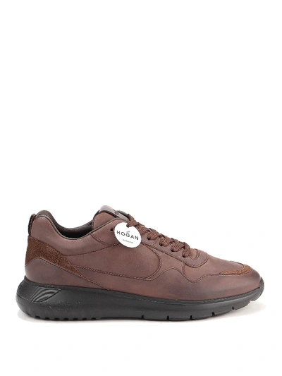 Shop Hogan Interactive Leather Sneakers In Brown
