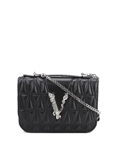 Shop Versace Virtus Quilted Nappa Bag In Black