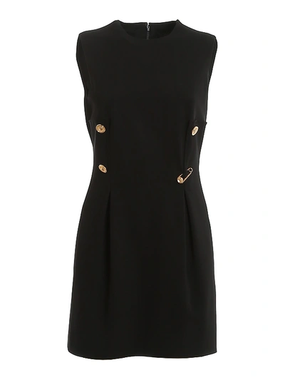Shop Versace Golden Button Stretch Viscose Dress In Black
