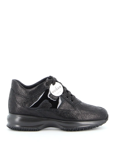 Shop Hogan Interactive Laminated Leather Sneakers In Black