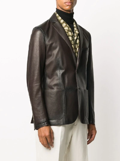 Shop Tagliatore Single-breasted Leather Jacket In Brown