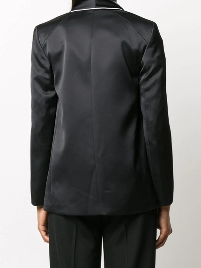 Shop Karl Lagerfeld Piped-trim Satin Blazer In Black