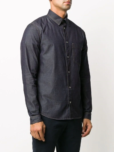 Shop Berluti Constrast-stitching Denim Shirt In Blue