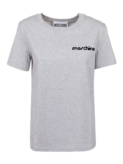 Shop Moschino Logo Embroidery Melange T-shirt In Grey