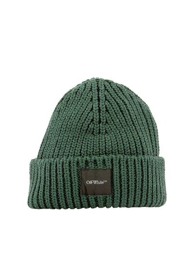 Shop Off-white Ribbed Wool Beanie In Green