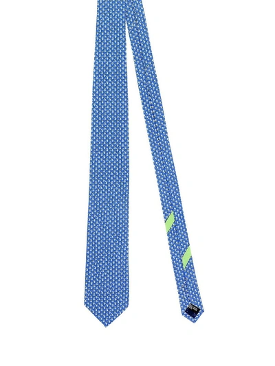 Shop Ferragamo World Printed Tie In Blue