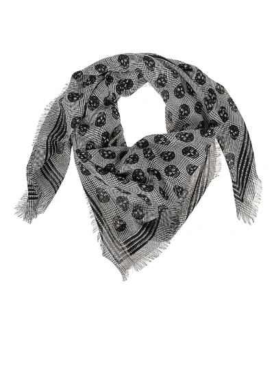 Shop Alexander Mcqueen Houndstooth And Skulls Scarf In Black