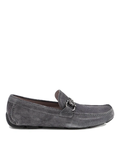 Shop Ferragamo Suede Driver Loafers In Grey