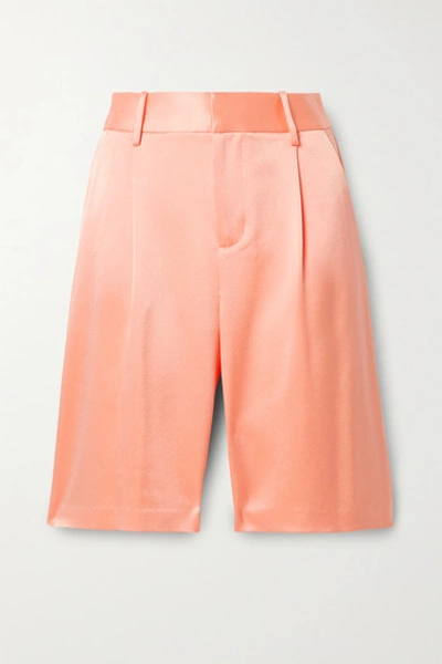 Shop Alice And Olivia Eric Pleated Satin-crepe Shorts In Coral