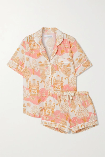 Shop Desmond & Dempsey India Printed Organic Cotton Pajama Set In Pink