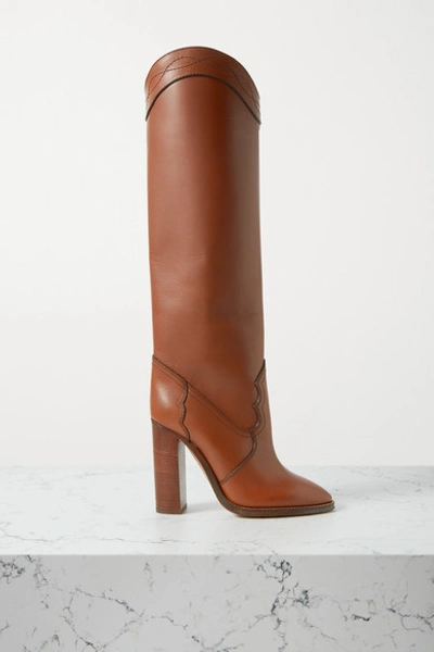 Shop Saint Laurent Kate Leather Knee Boots In Tan