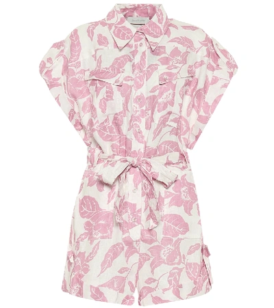 Shop Zimmermann Bells Printed Linen Playsuit In Pink