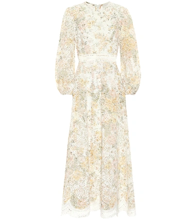 Shop Zimmermann Amelie Floral Linen Midi Dress In White