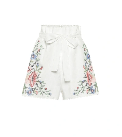 Shop Zimmermann Juliette Floral Linen Shorts In White