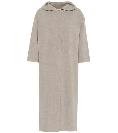 Shop Max Mara Hooded Wool Sweater Dress In Grey