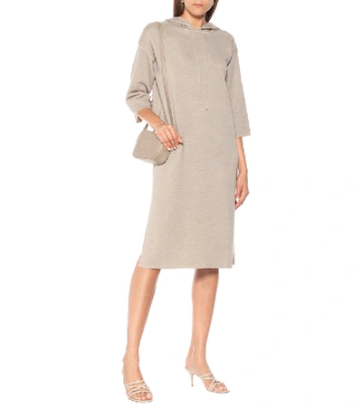 Shop Max Mara Hooded Wool Sweater Dress In Grey