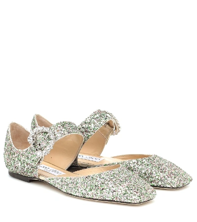 Shop Jimmy Choo Gin Glitter Ballet Flats In Green