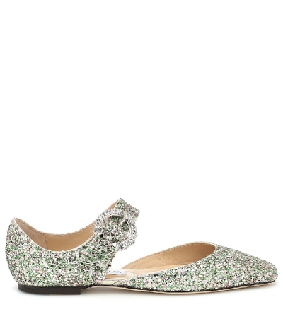 Shop Jimmy Choo Gin Glitter Ballet Flats In Green