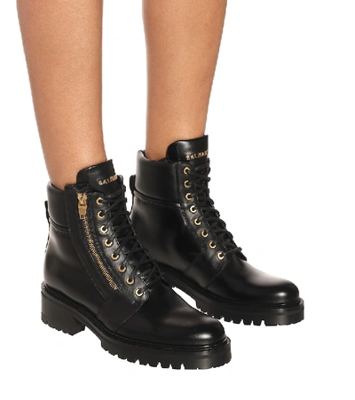 Shop Balmain Army Leather Combat Boots In Black