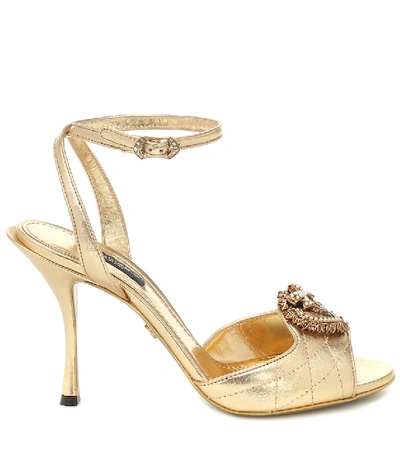 Shop Dolce & Gabbana Devotion Metallic Leather Sandals In Gold
