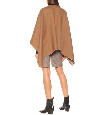 Shop Burberry Icon Stripe Wool Cape In Brown