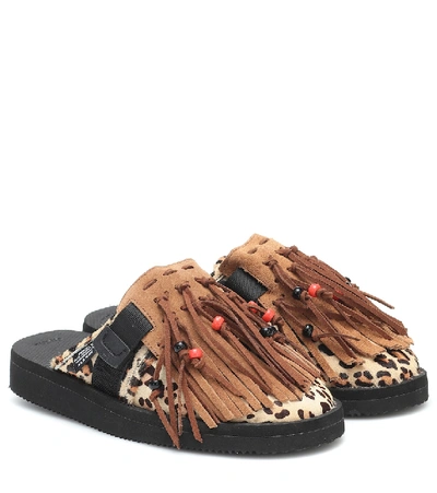 Shop Alanui X Suicoke Leopard-print Calf Hair Slippers In Multicoloured