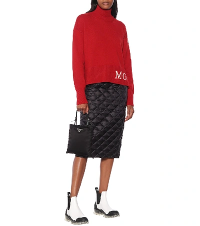 Shop Moncler High-rise Down Midi Skirt In Black