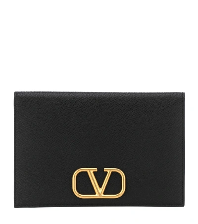 Shop Valentino Vlogo Leather Pouch In Black