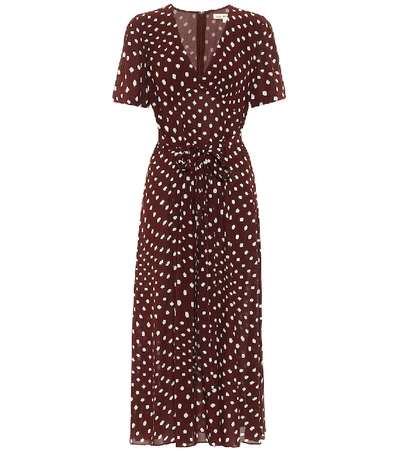 Shop Alexa Chung Vivian Polka-dot Midi Dress In Brown